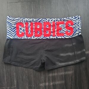 PINK Victoria's Secret Black Bike Shorts with Blue Patterned Waistband